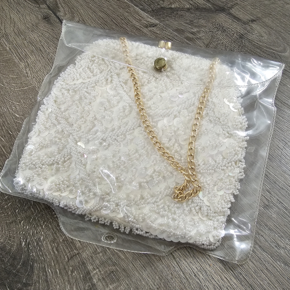 Vintage Cream Beaded Bag with Original Packaging